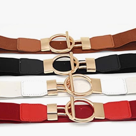 2 Pack Women\'s Belt Dress Belts for Women Gold Metal Buckle Skinny Stretchy Wais